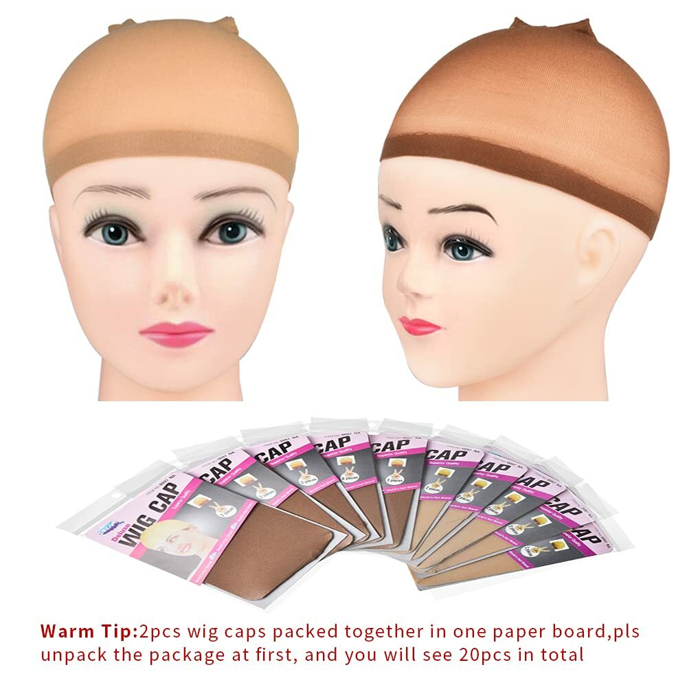 2 PACKS HAIR WIGS STOCKING CAP WEAVING MESH NET FISHNET ELASTIC LINER BROWN