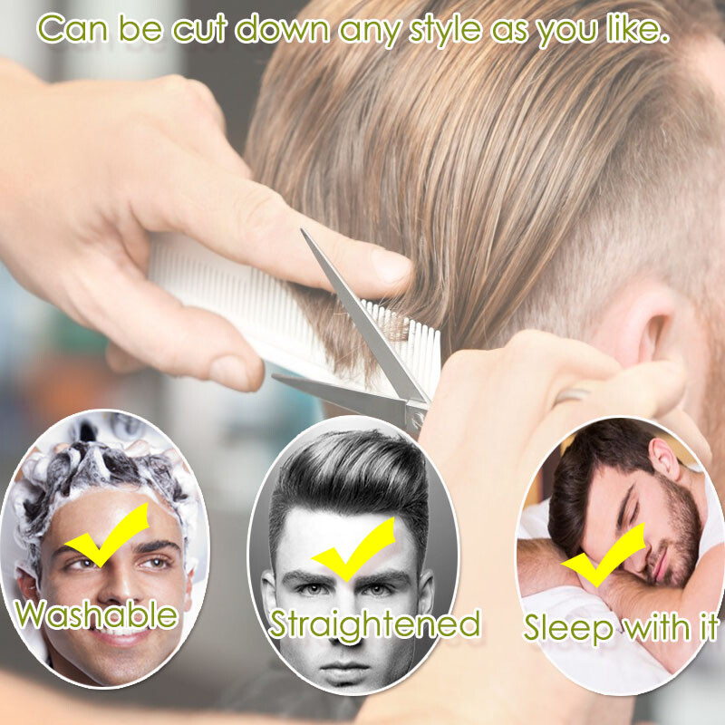 AAAA+ Fine Thin Skin PU Lace Mens Real REMY Virgin Hair Toupee For Men Topper US