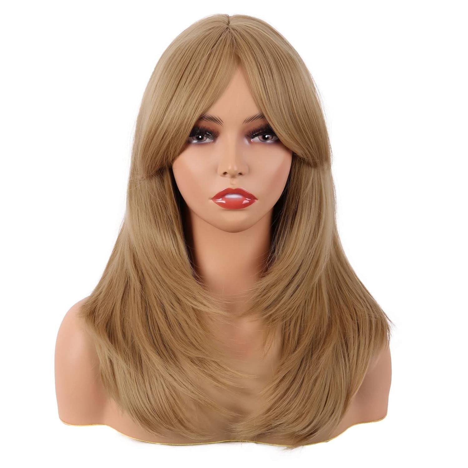 Elegant 50 cm Straight Synthetic Wig with Bangs – Adjustable Cap for Perfect Fit