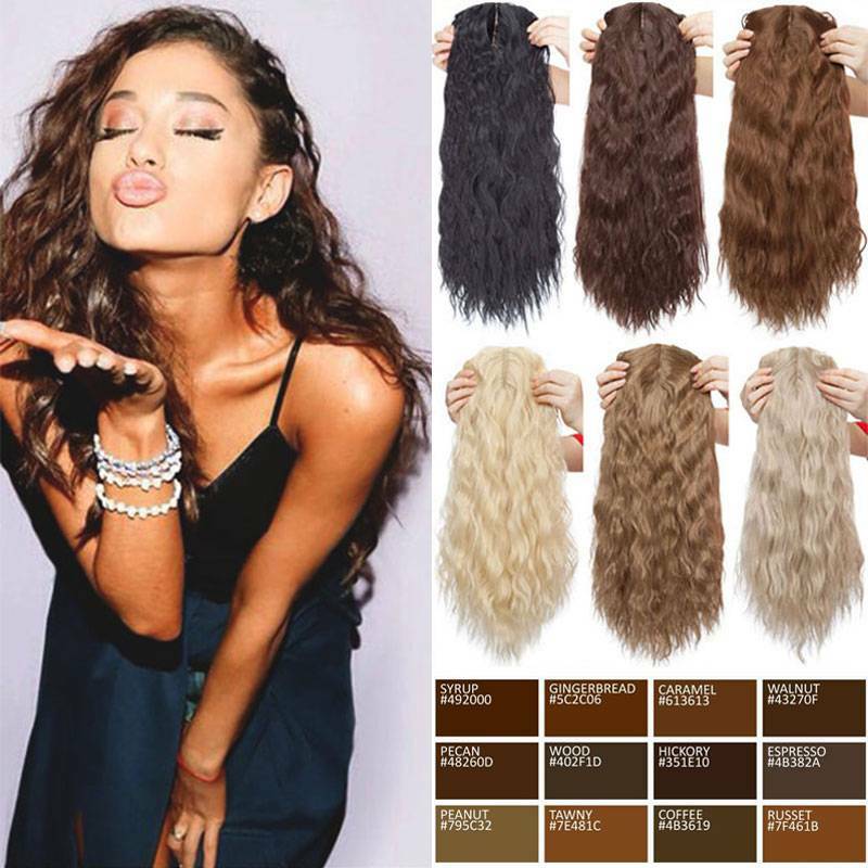 Thick Corn Wavy Topper Hair Clip In Mimic-Human Hair Extension Full Head Brown