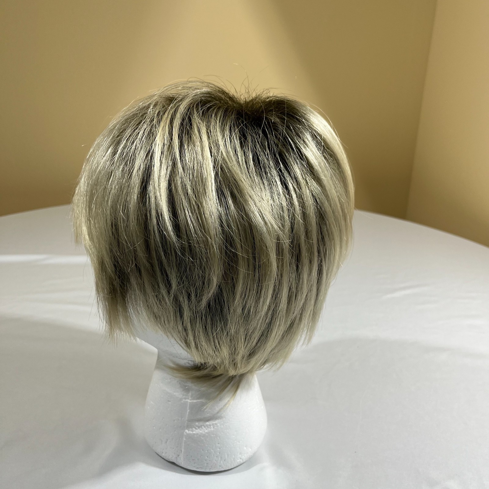 Tony of Beverly Wig Rooted Blonde Silver Mix Short Layered Pixie Modacrylic