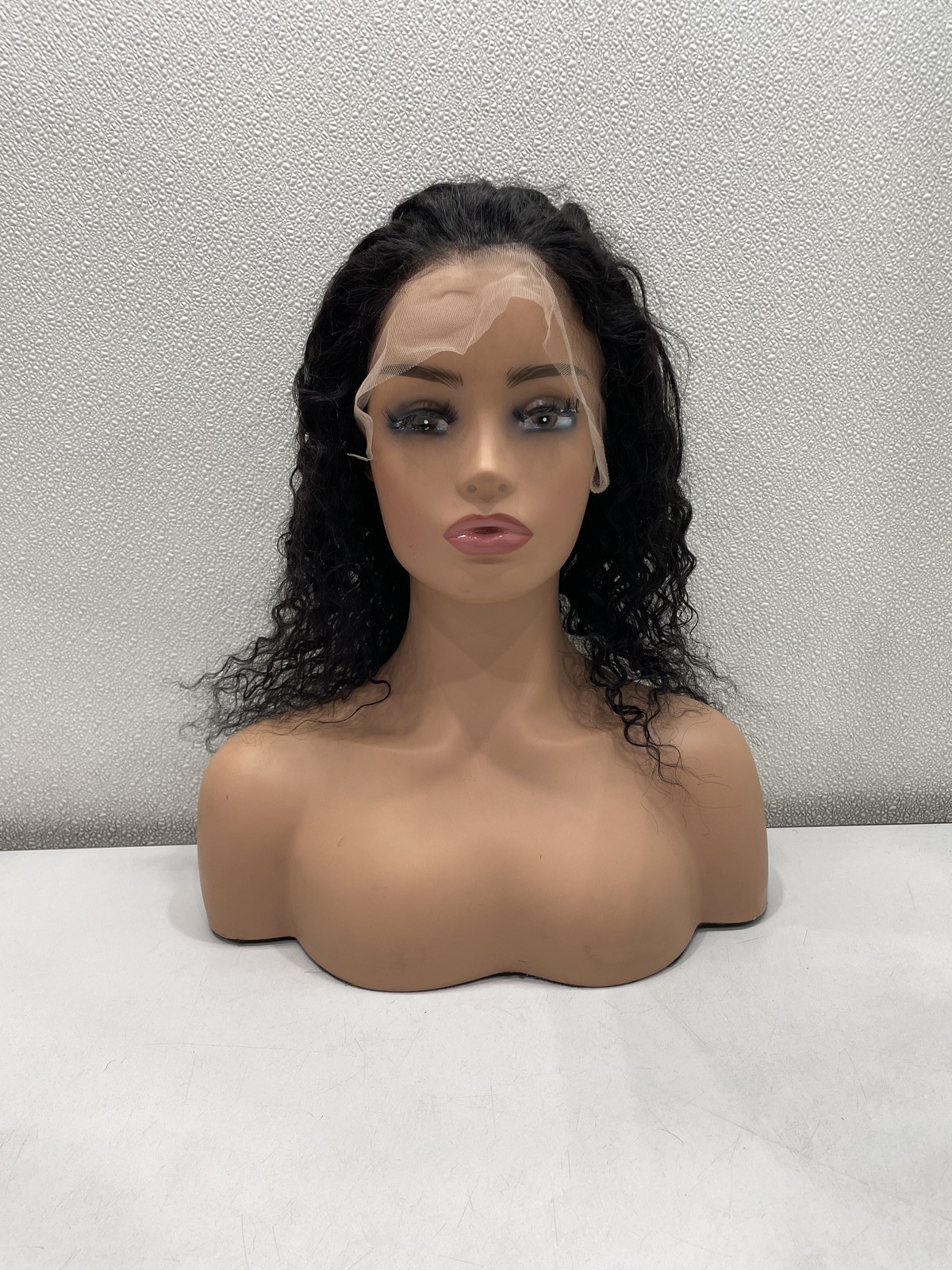 Natural Black Curly Human Hair Blend 13×4 Lace Front Wig, 16″