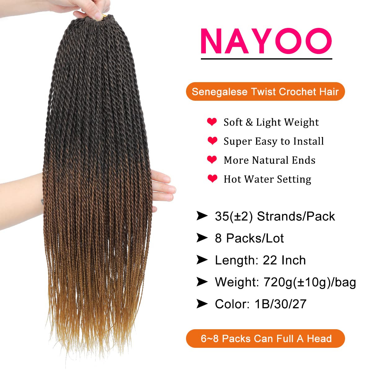 Senegalese Twist Crochet Hair Extensions for Protective Styles, Synthetic Fiber,