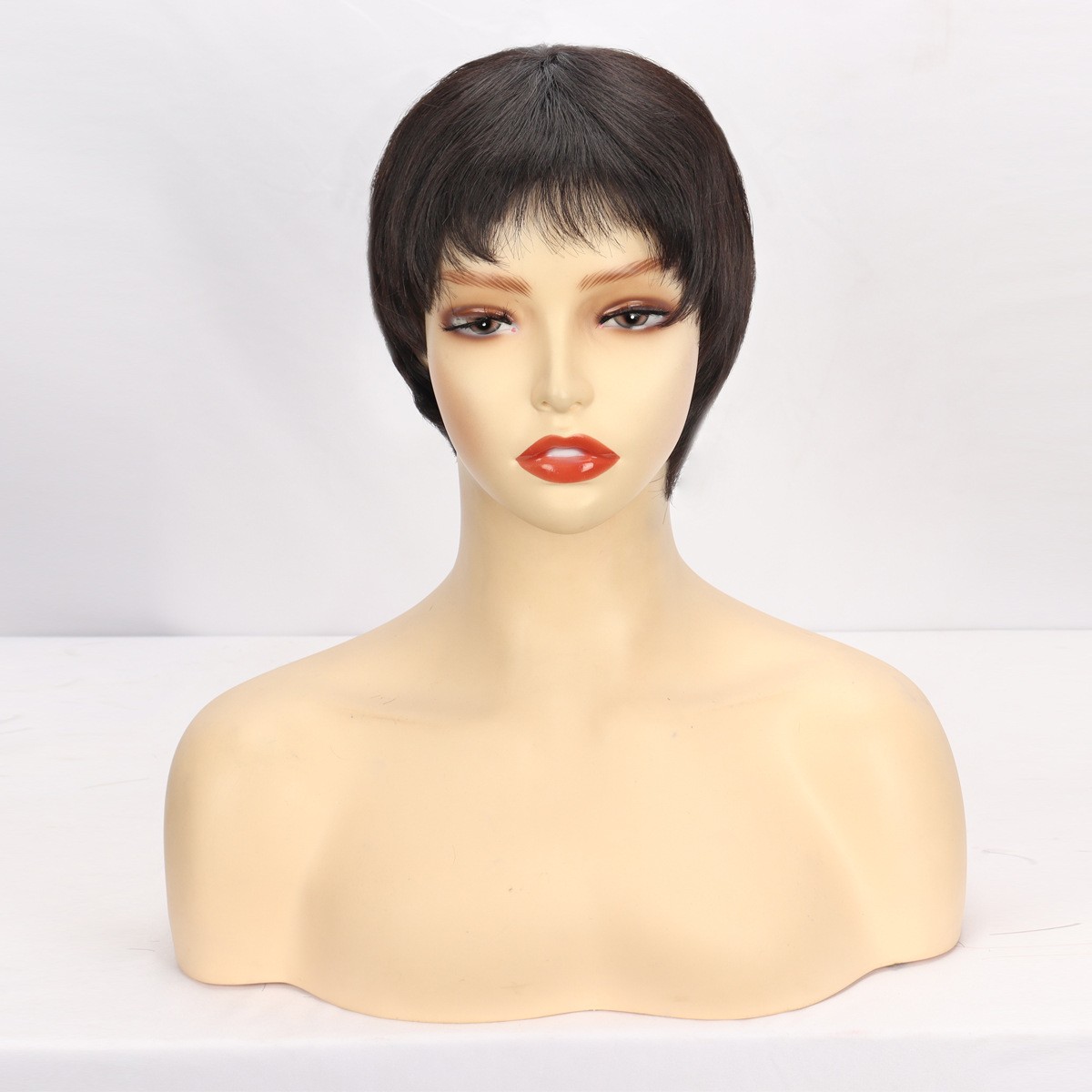 Natural Color Short Human Hair Wig With Bangs Full Head Wig for Daily Use