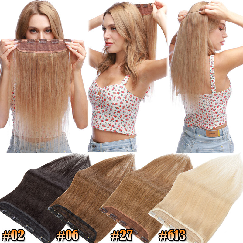 One Piece 100% Real Remy Clip In Human Hair Extensions 3/4Full Head Any Color US