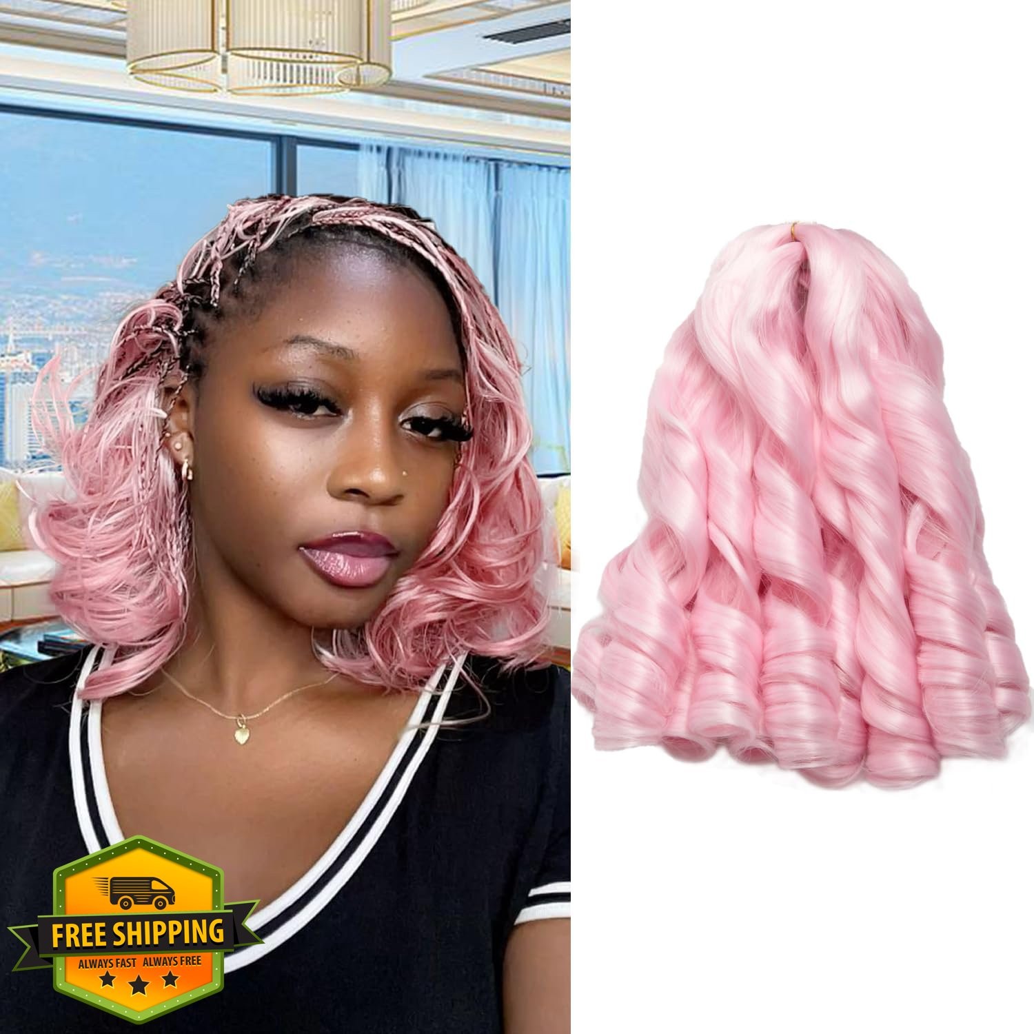 French Curl Braiding Hair 12″ 8pk Pink Crochet Braids Short