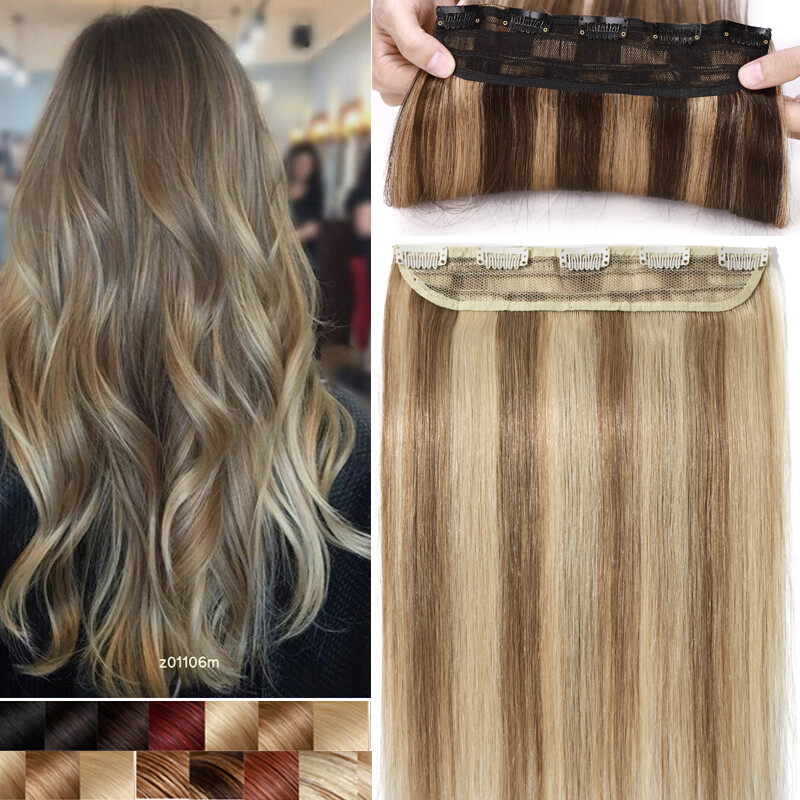 One Piece Clip In 100% Remy Human Hair Extensions Highlight Thick 3/4 Full Head1