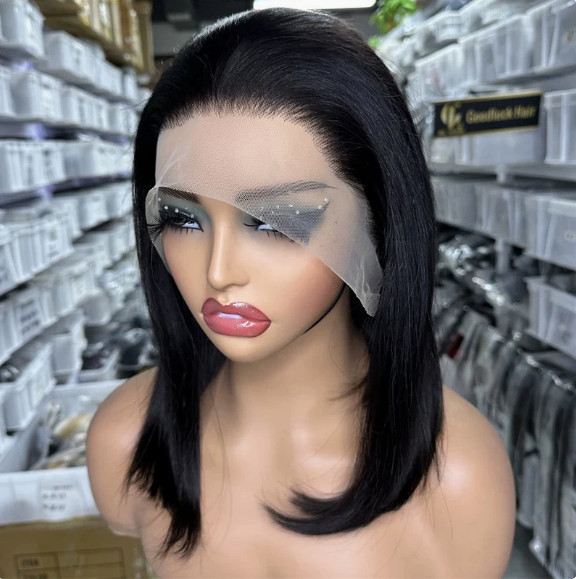 13×4 Lace Front Wig Long Black Straight Human Hair Blend Heat Ok Women Wigs 20In