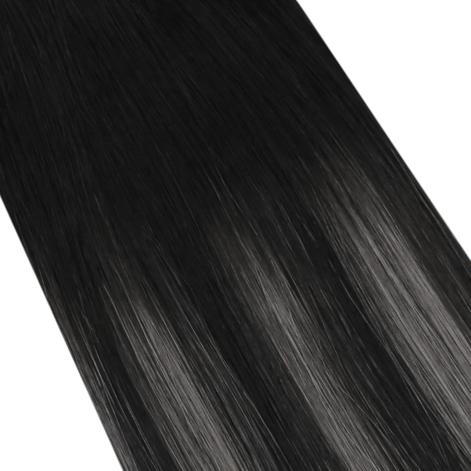 Real Hair Balayage Extensions – Black to Silver Tape in Hair