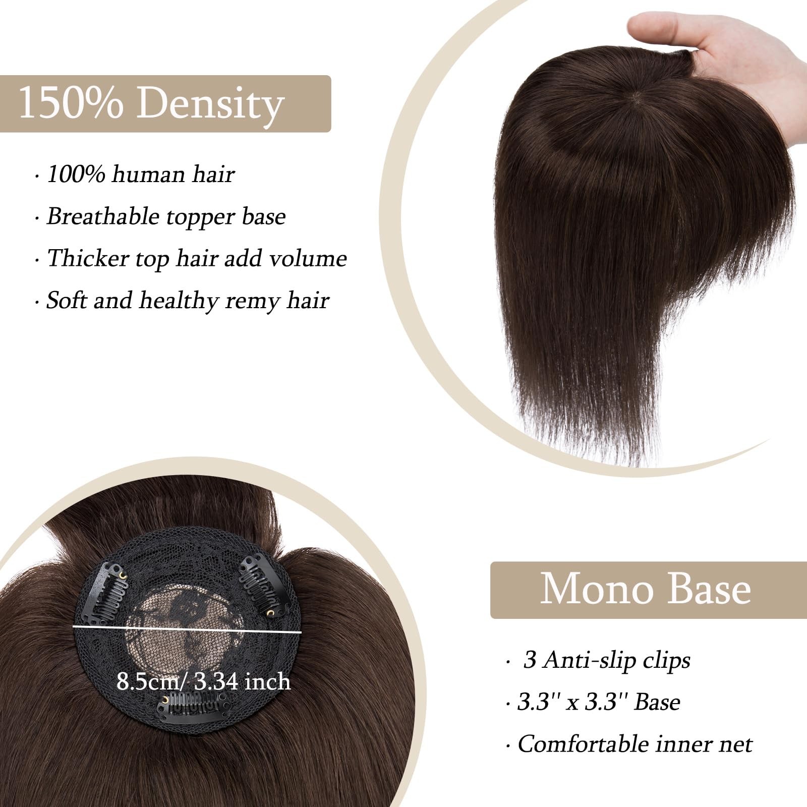 My-Lady Top Hairpieces For Womem Bangs Natural Mono Base Topper 100 Real Human