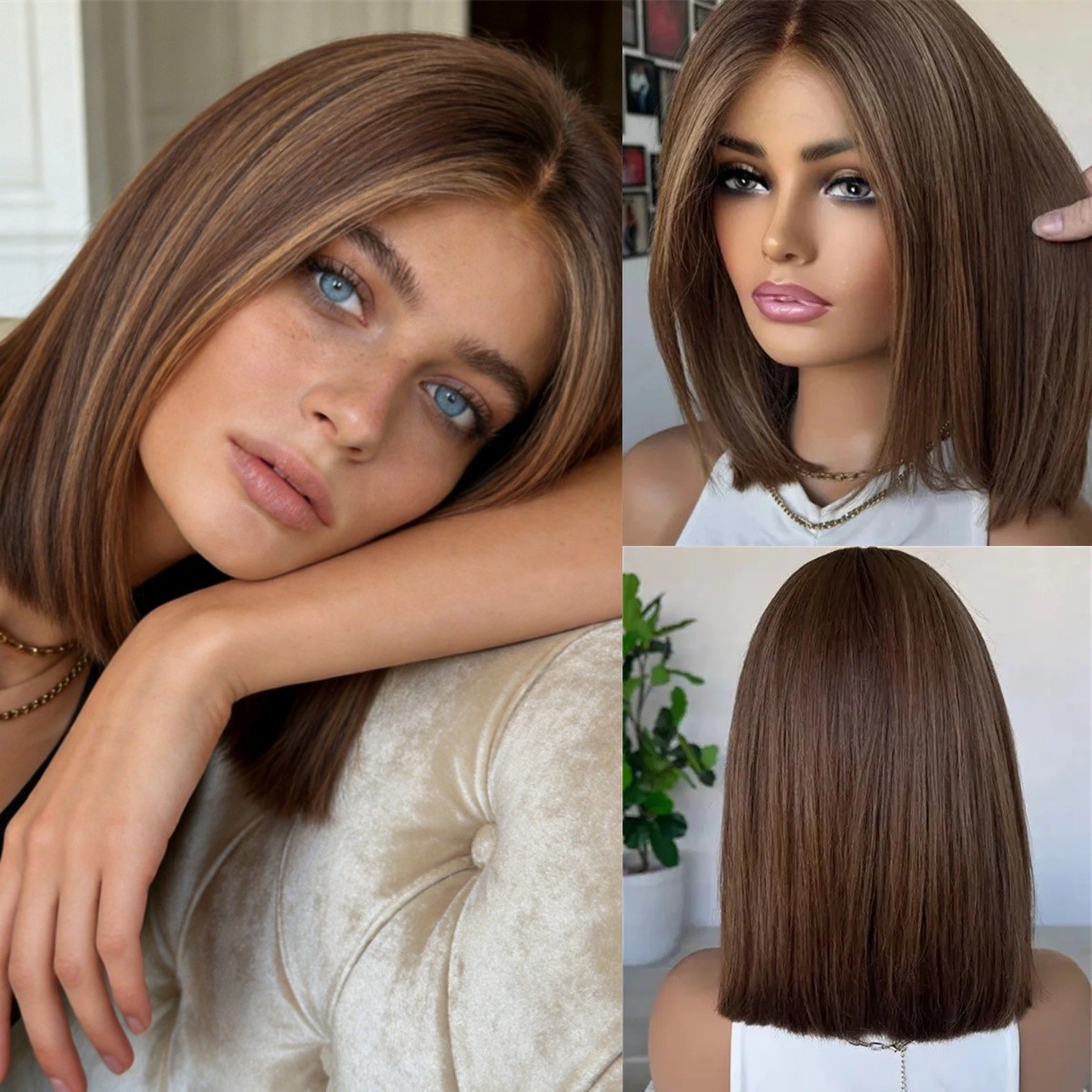 Ombre Chocolate Brown Highligh 13×4 Lace Wig Highlights Human Hair Wig for Women