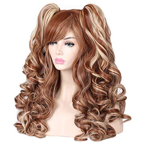 Long Curly Multi-Color Cosplay Wig with 2 PonytailsBrown with Blonde
