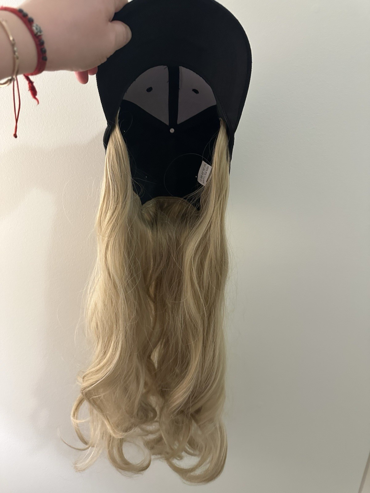 Baseball Hat Wig, attached 24” Adjustable Black Cap with Long Wavy Synthetic