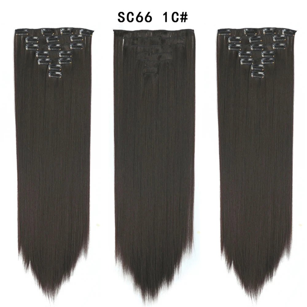 Ombre Black Blonde 22 Inch 16 Clips Synthetic Straight Clip In Hair Extensions
