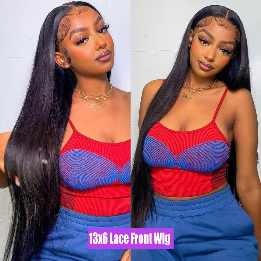 Human Hair Lace Front Wigs 28 Inch Straight HD Transparent 13×6 Glueless