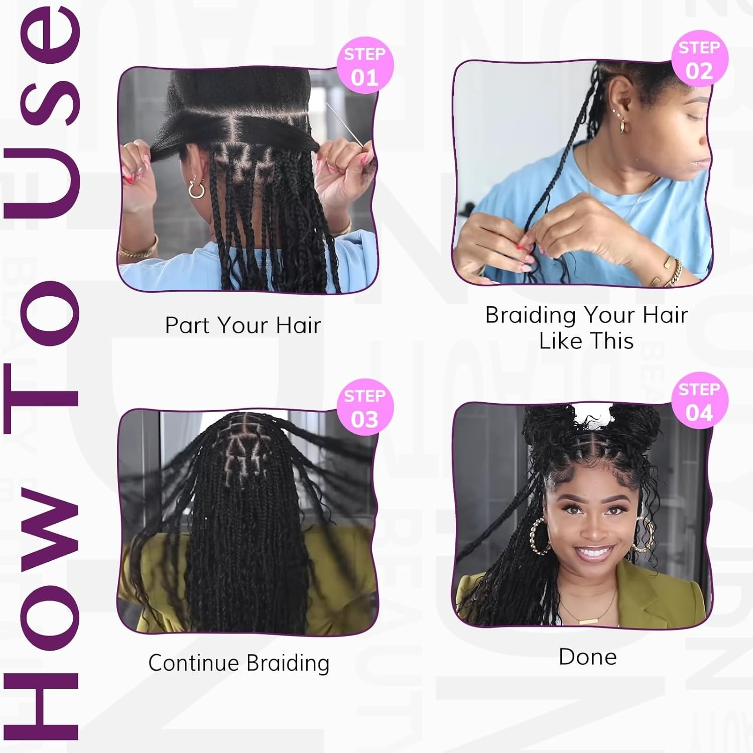 IDN Beauty 16in Deep Wave Pre Divided No Weft Human Braiding Hair 100g Black