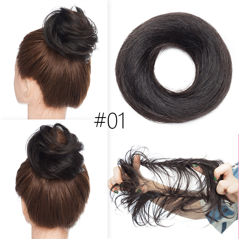 Messy Curly/Straight Bun Hairpiece 100% Remy Human Hair Piece Chignon Scrunchie