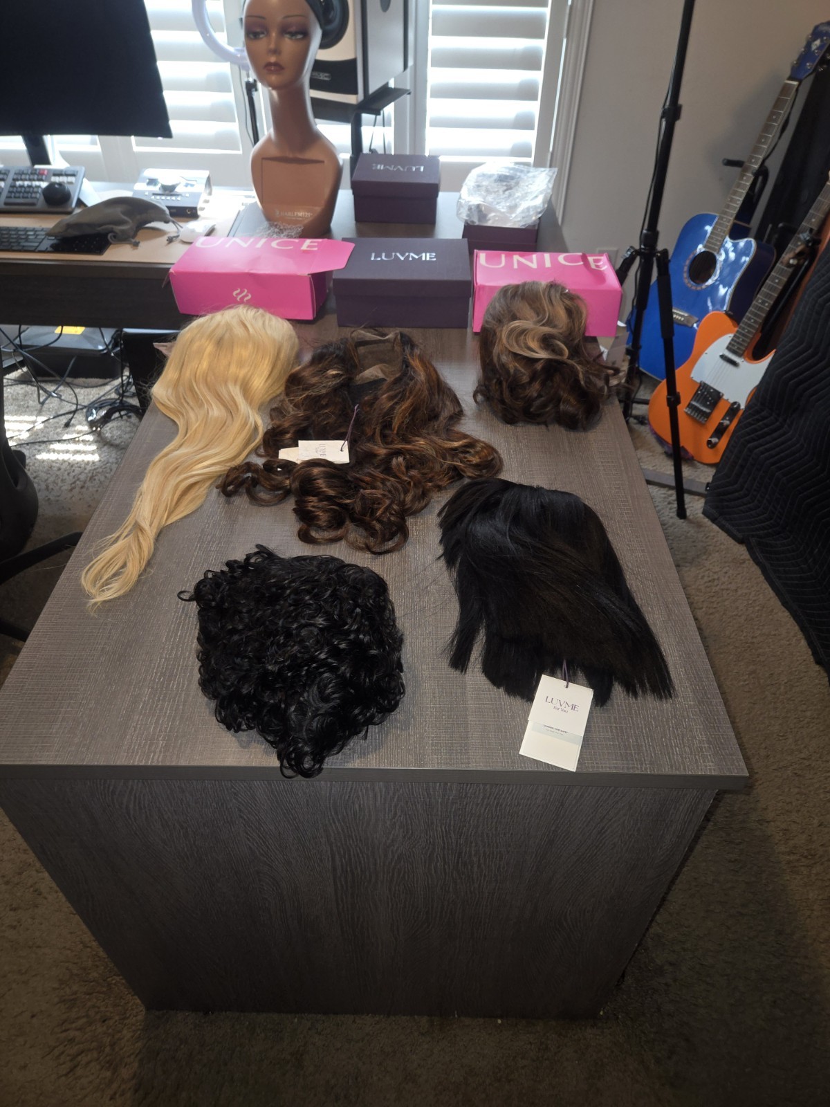 Luvme And Unice Human Hair Wig Blonde/Brown/Black 5 Total =1 PRICE