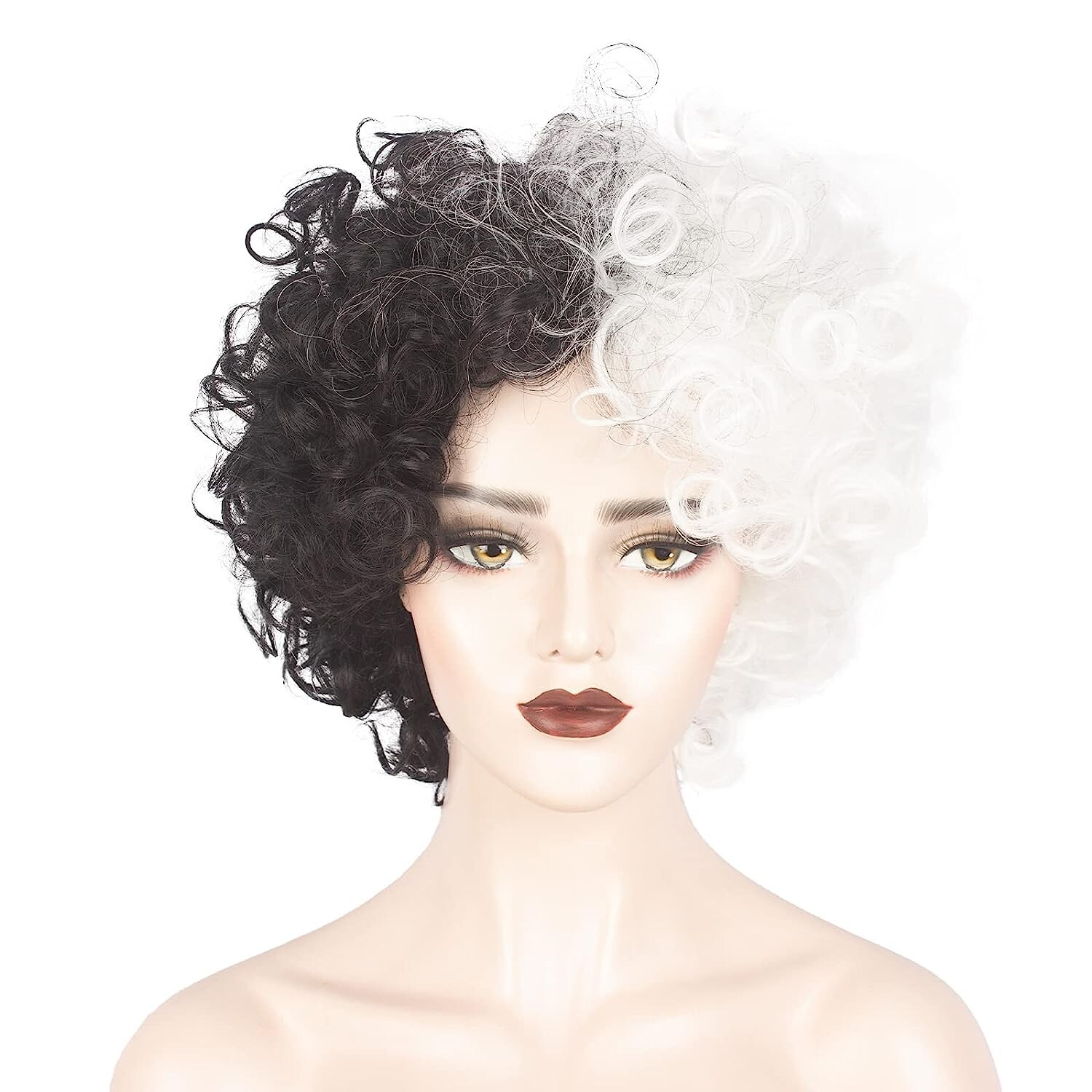 Short Afro Wig for Women Black and Blonde Cruella Deville Costume Cosplay