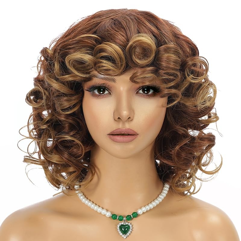 Curly Wigs for Black Women Ombre Blonde Curly Wig with Bangs Big Soft Bouncy …