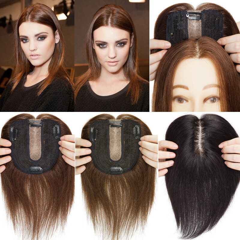 130% Clip In Human Hair Topper Top Hairpiece Toupee Wigs Bangs Thick Large Base