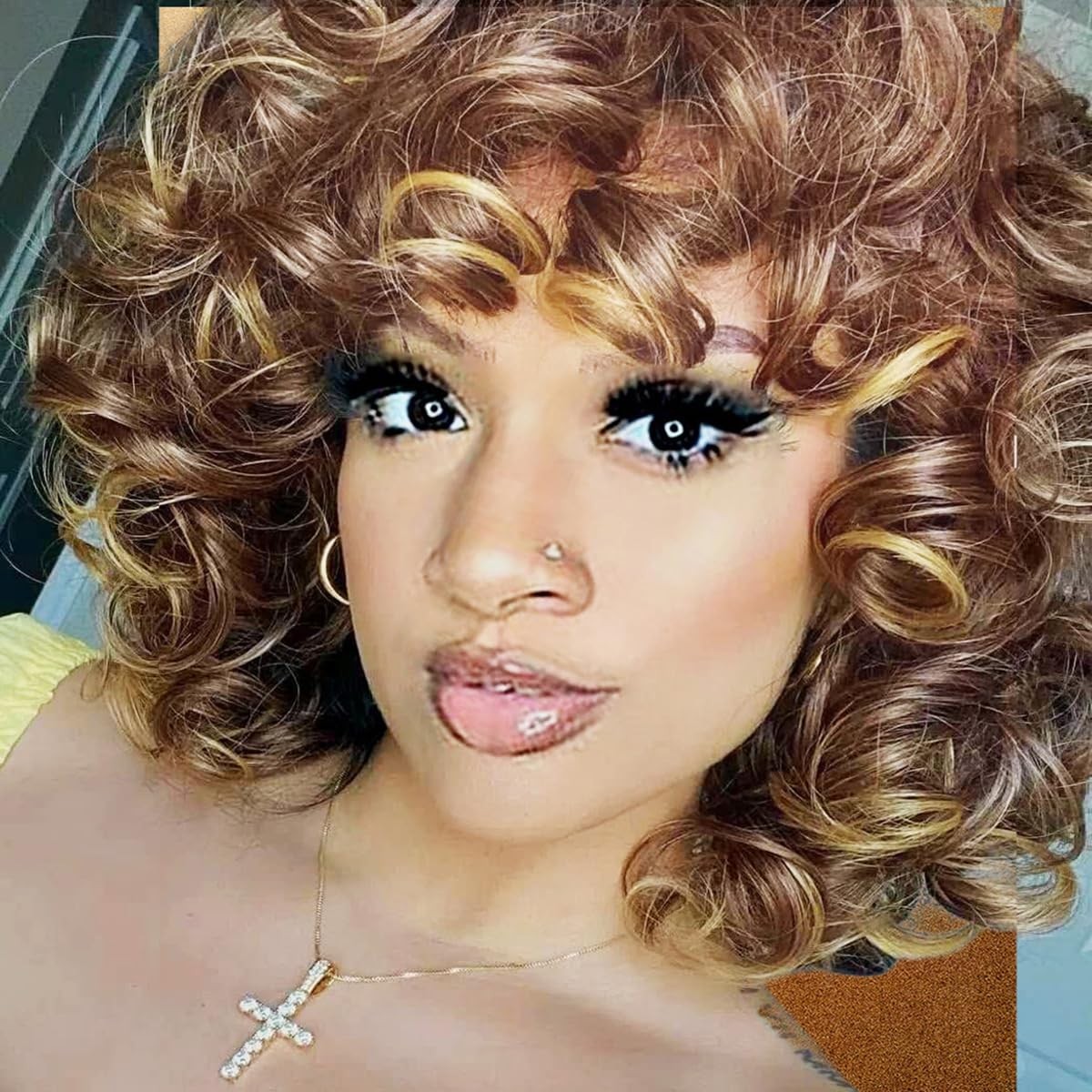 Curly Wigs for Black Women Ombre Blonde Curly Wig with Bangs Big Soft Bouncy …