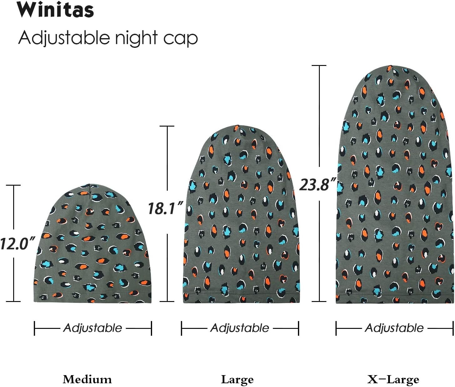 3 Size Satin Lined Sleep Caps for Braids,Dreadlocks Natural Curly Hair Adjust…