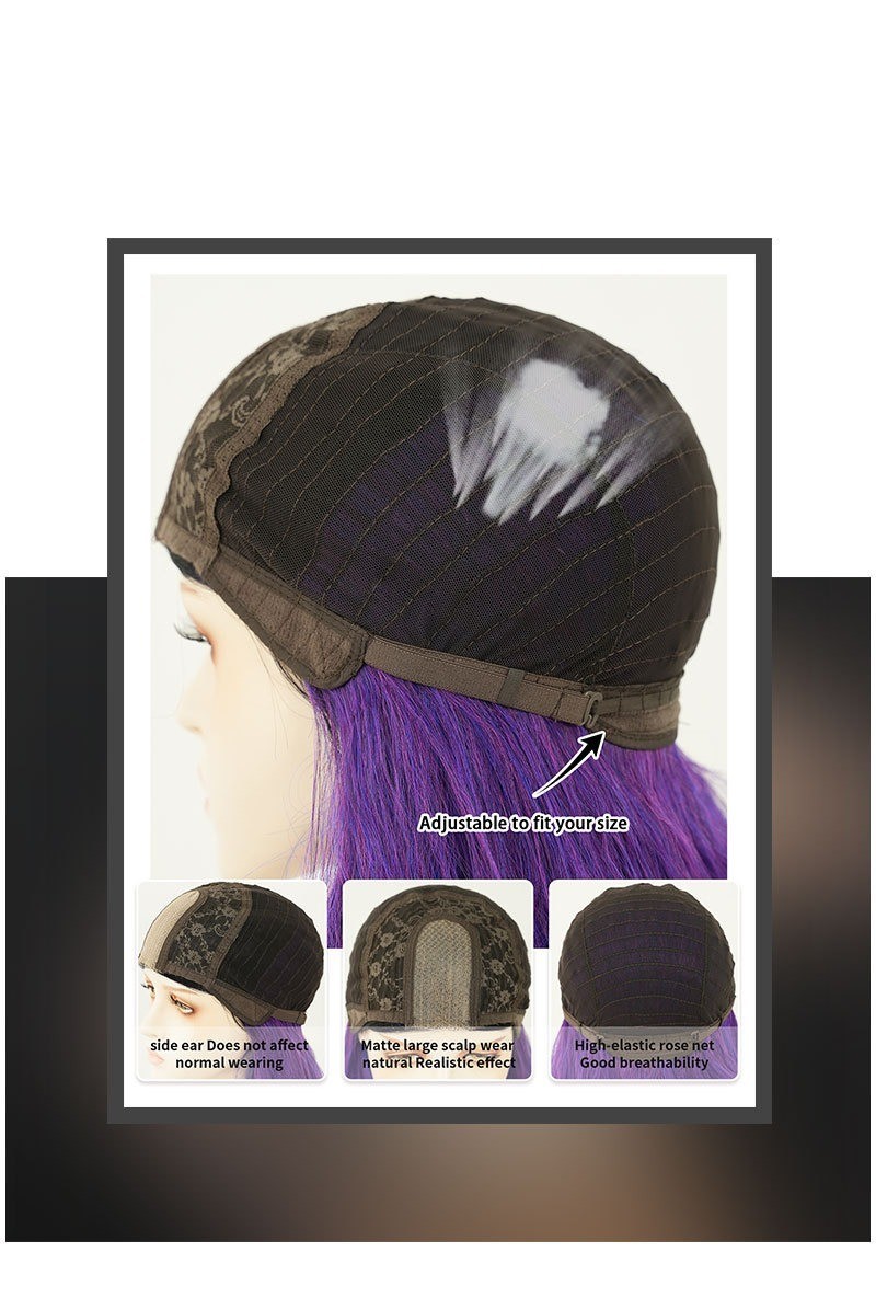 Dreamy purple-blue Lace wig with dreamy purple-blue gradient parted wavy curls
