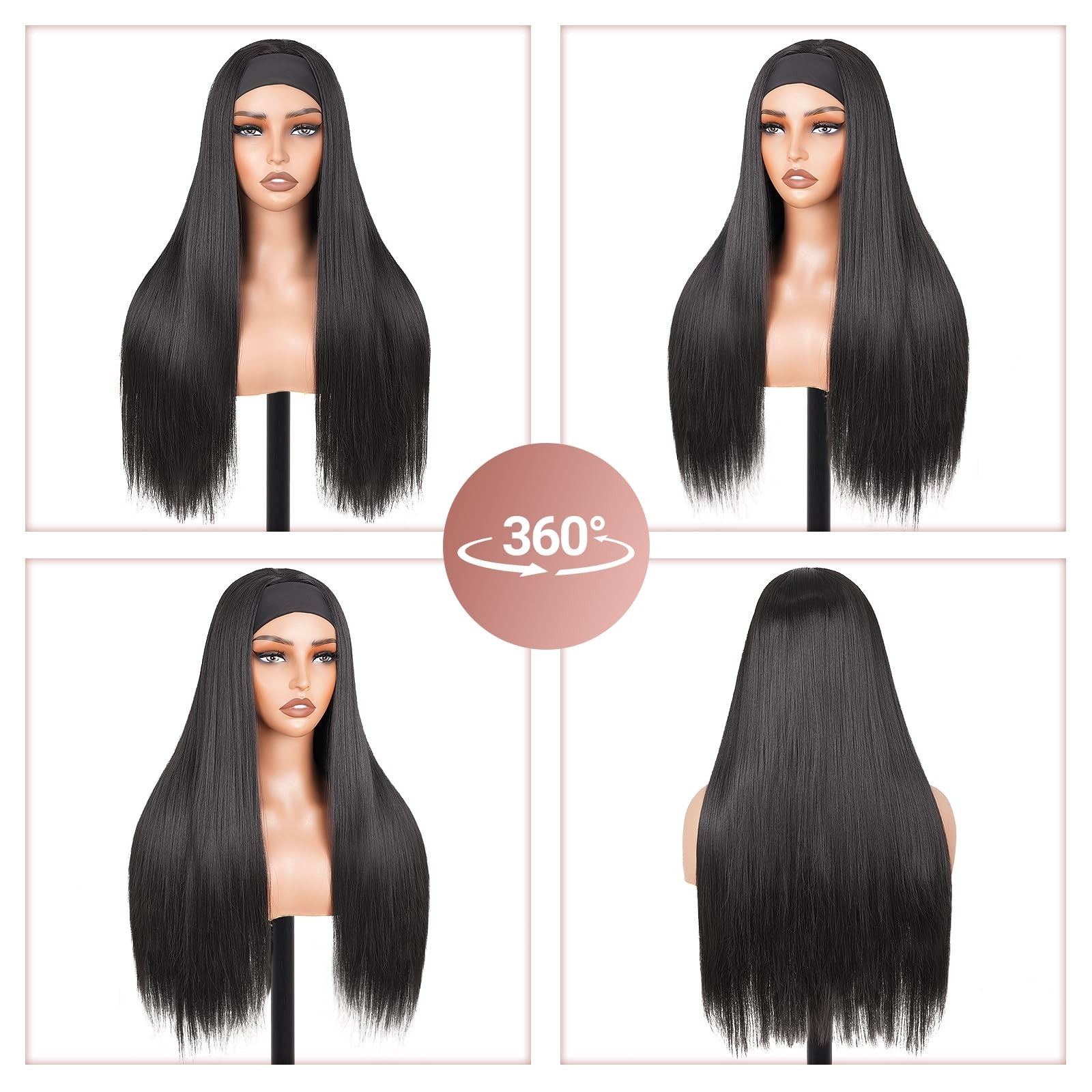 Straight Headband Half Wear and Go Glueless Wigs for Black 180% Density Natur…