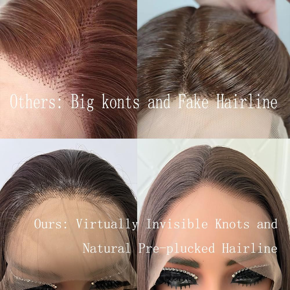 Synthetic Lace Front Auburn Wig Pre Plucked Dark Brown Glueless Wigs for Black W