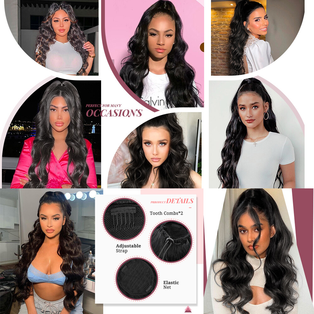 24″ Ombre Curly Long Drawstring Wrap Ponytail Hair Extension Hairpiece for Women