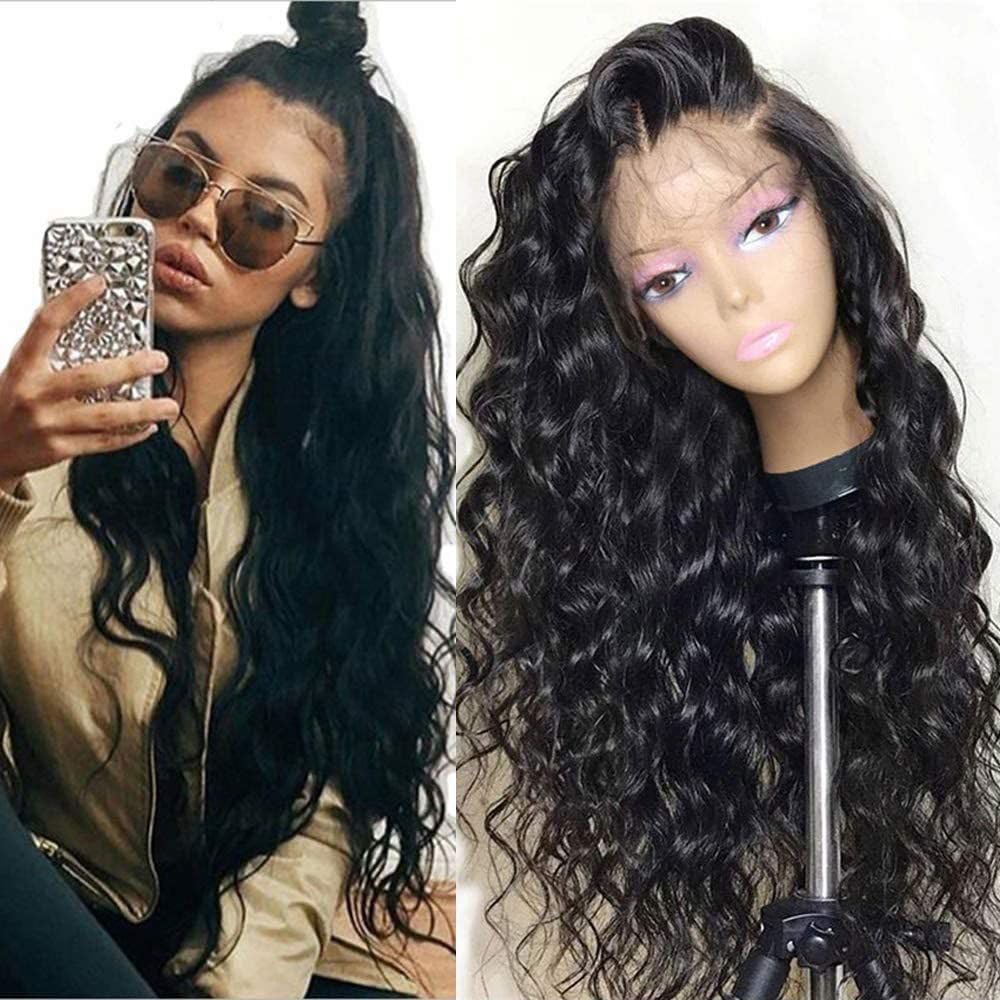 SISIFIRE Deep Wave Lace Front Wigs 13×4 Body 22.5 Inch, 1B