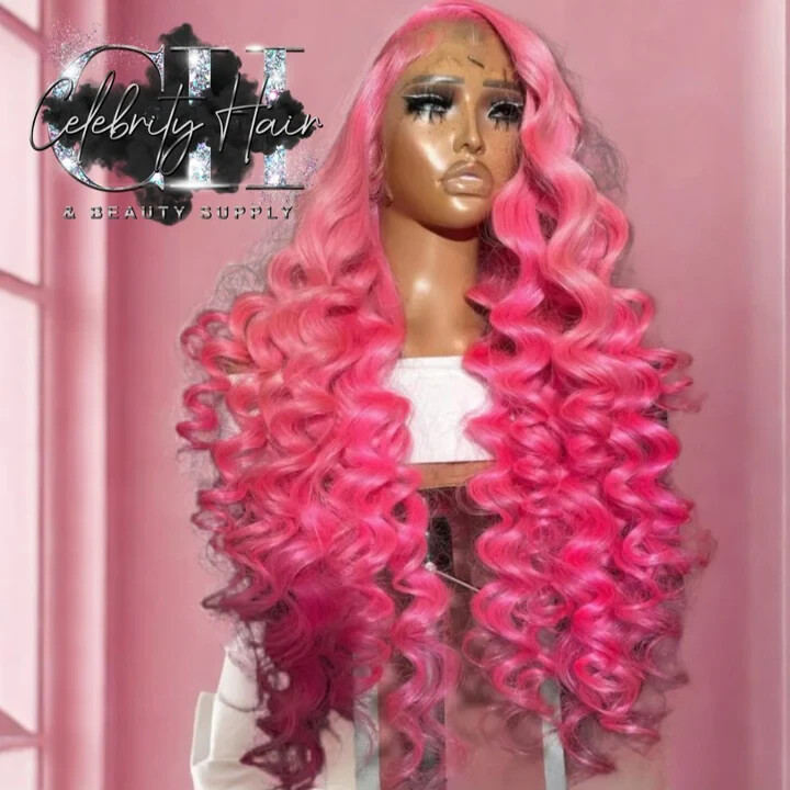 28″ Pink Loose Wave Wig