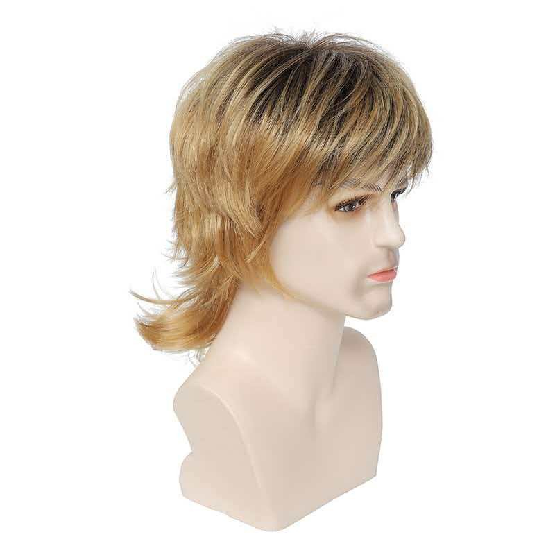 Men’s 14in Black to Gold Ombre Long Wig Full Heat Resistant Synthetic Cosplay