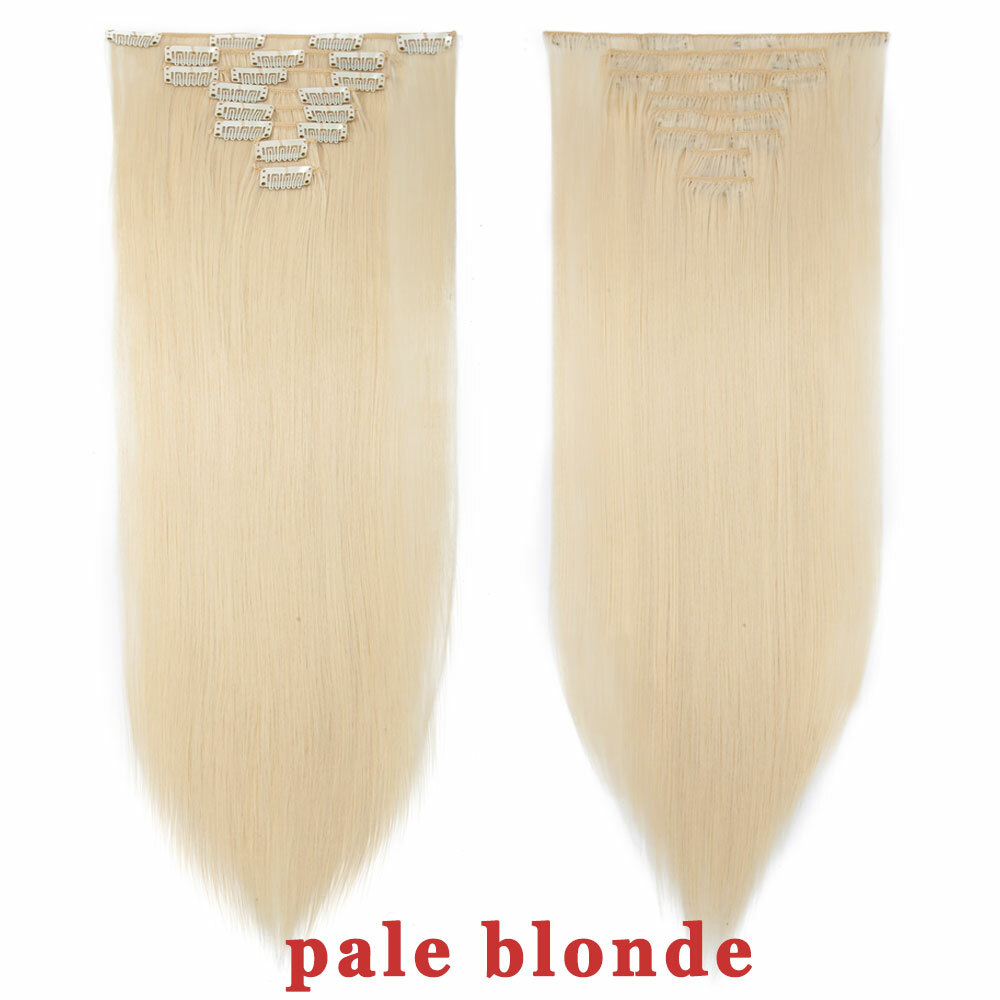 Real Thick AS Human Hair 8Pcs Full Head Clip In Hair Extensions Straight Wavy US