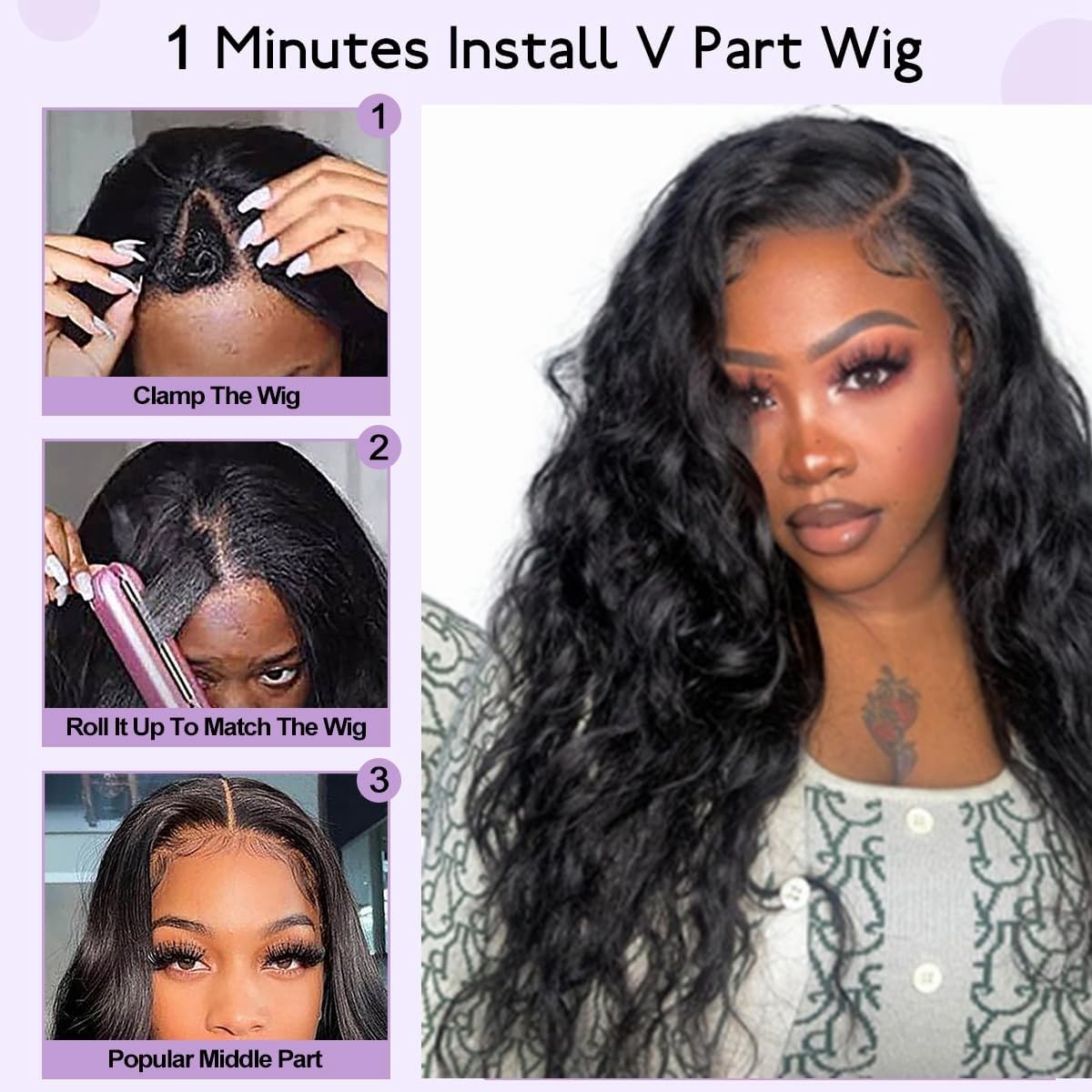 Curly V Part Wig 180% Density No Leave Out V Part Wigs Upgrade U Part Glueles…