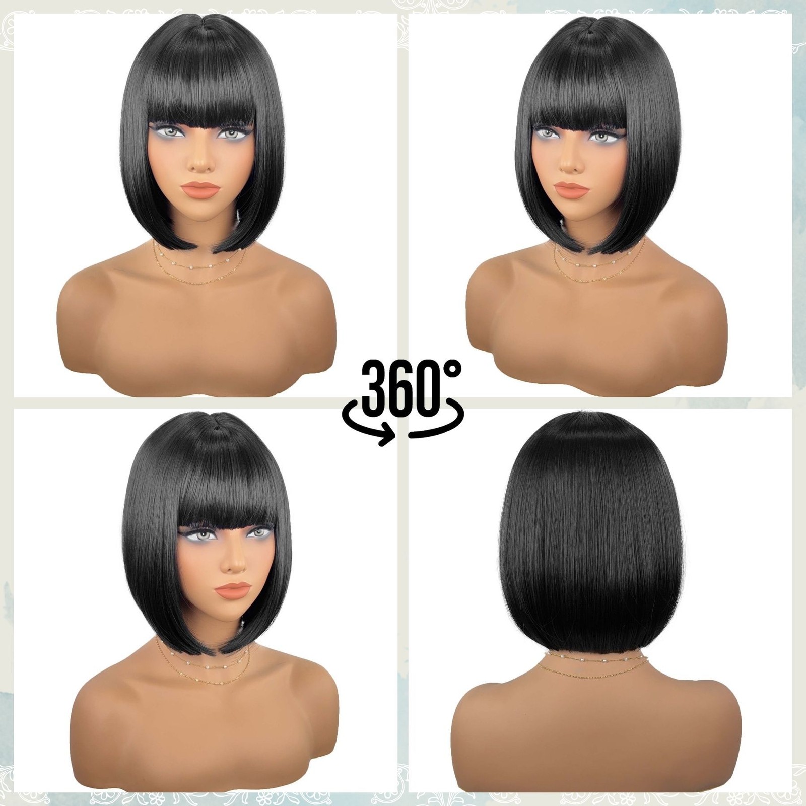 10in Women’s Bob with Bangs Synthetic Wig Heat Resistant Cosplay Party