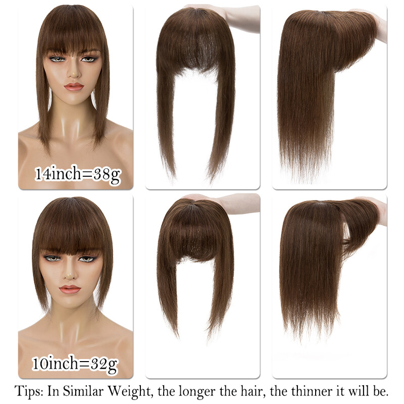 Clip In Top Real Human Remy Hair Topper Women Toupee Hairpiece Bangs Middle Part