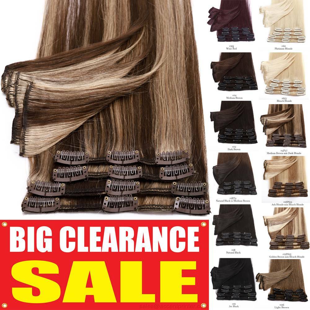 CLEARANCE 100% Human Hair Extensions Clip in Real Remy Hair 8Pcs Full Head Soft