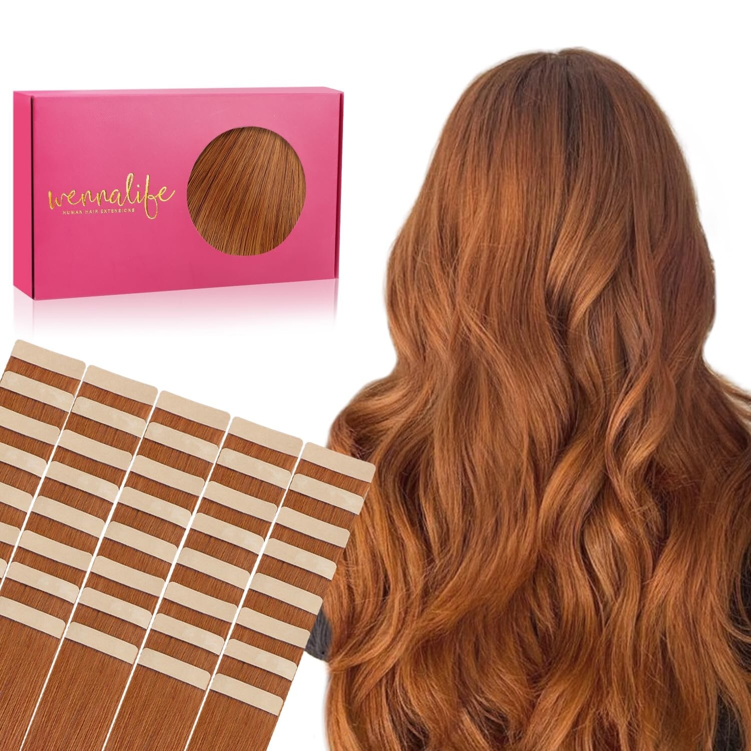 Wennalife Tape in Human Hair Extensions , 22 Inch 100g 40pcs DIRTY GINGER