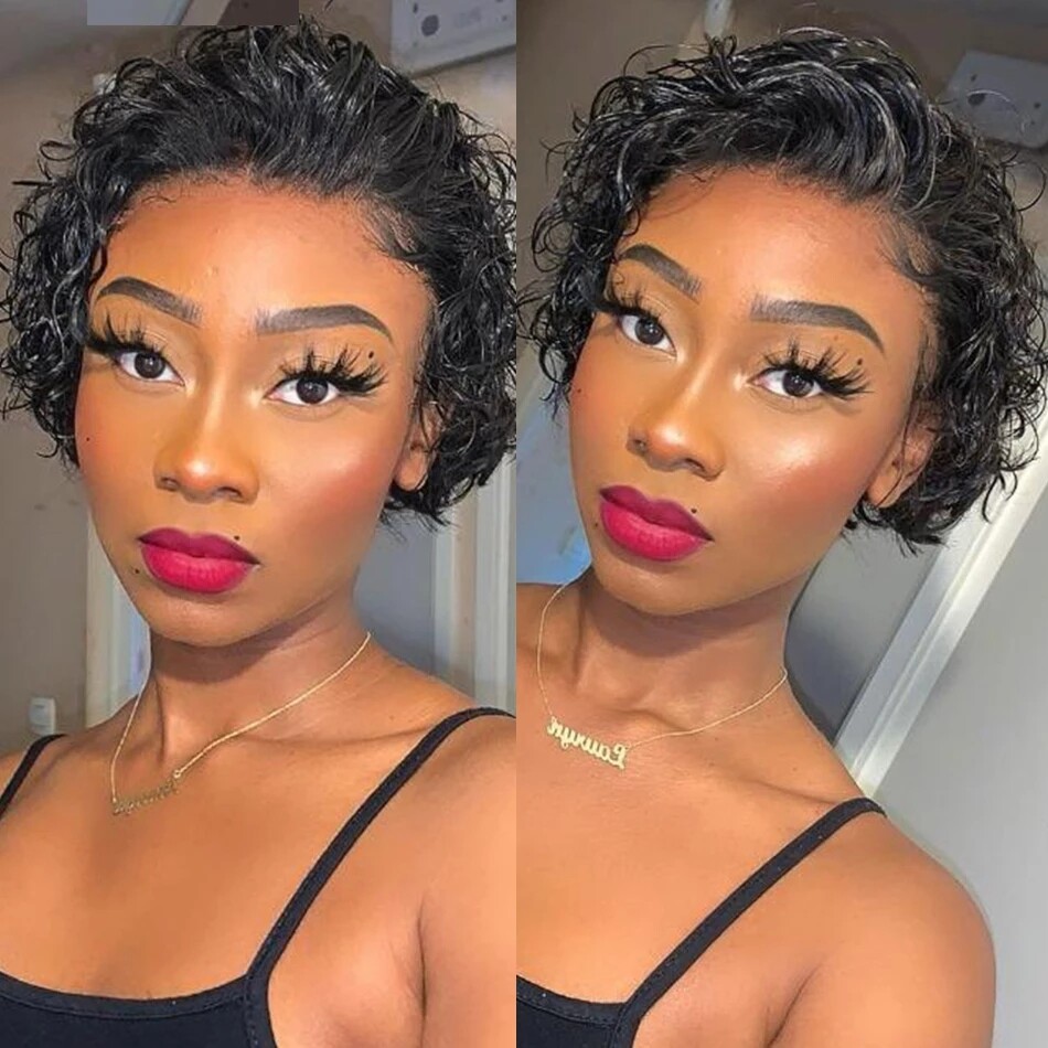Short Curly Lace Front Wigs Human Hair 13X1 Pixie Cut Short Curly Human Hair Wig