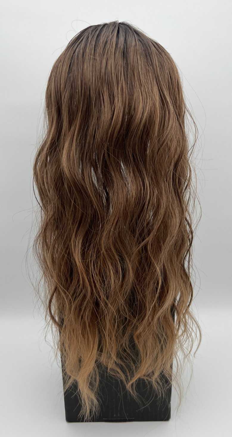 Ombre Brown Dark Roots w/ Side Bangs Long Wavy 20in Women Premium Hair Topper