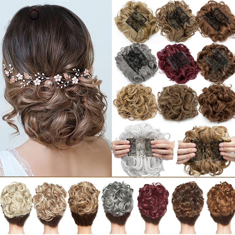 THICK Chignon Messy Bun Updo Clip in Extensions Curly Hair Piece Real as Human