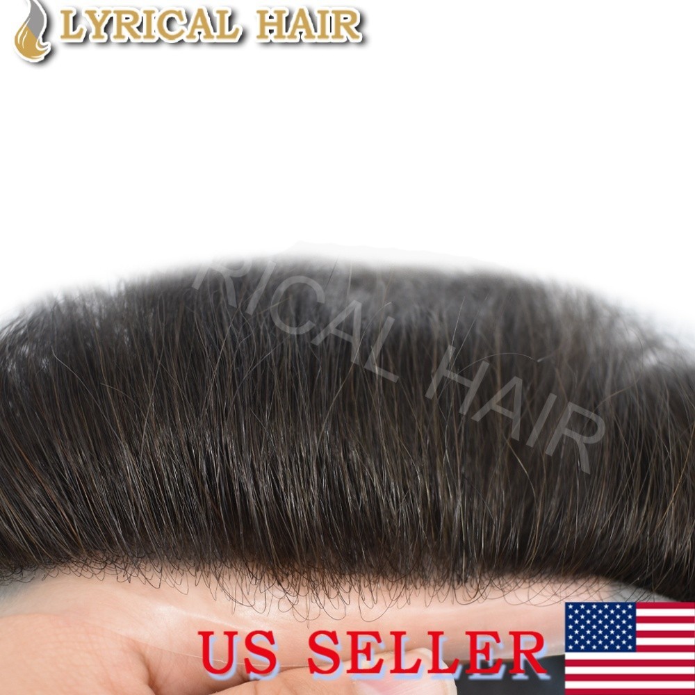 Men’s 0.06mm Thin Skin Toupee Human Hair Replacement System Invisible PU Hairpie