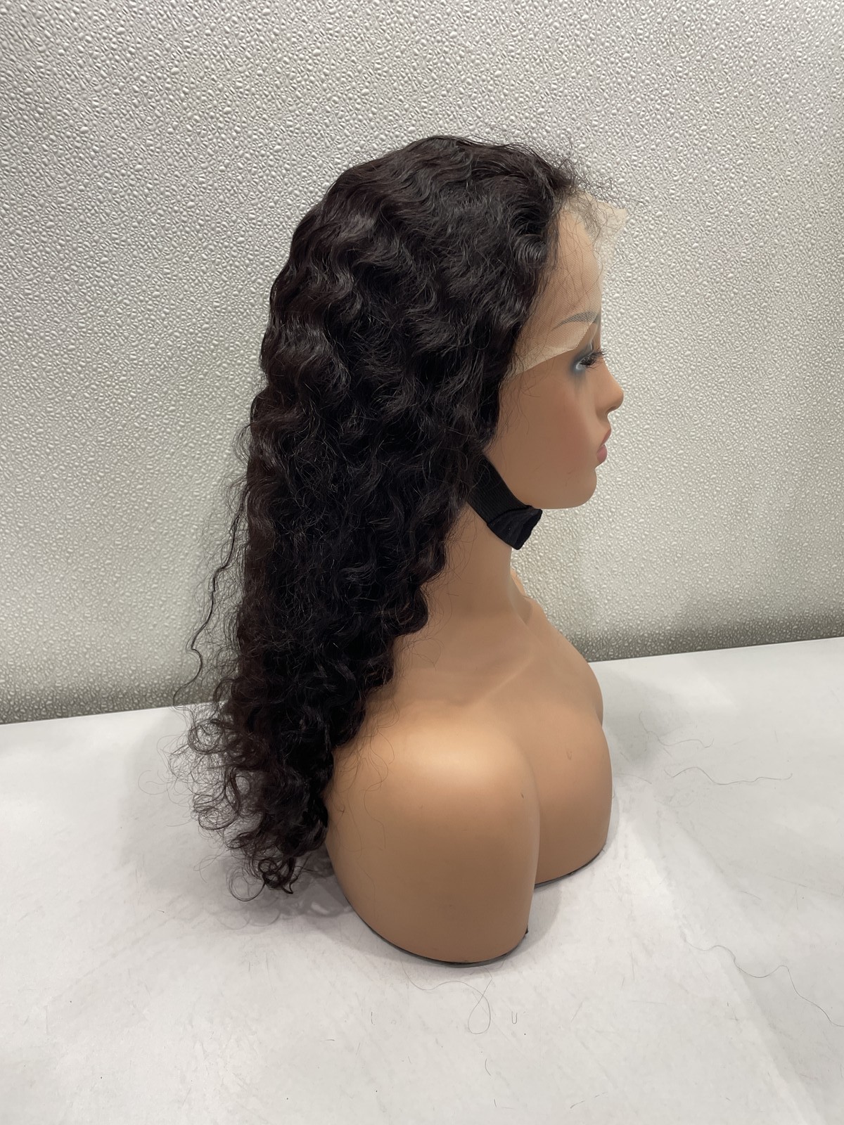 Natural Black Deep Wave Human Hair Blend 13×4 Lace Front 180% Density Wig, 18″