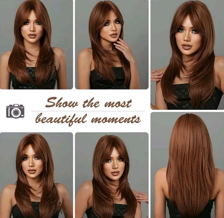 Auburn Red Wig with Bangs Heat Resistant Natural Blended Hair
