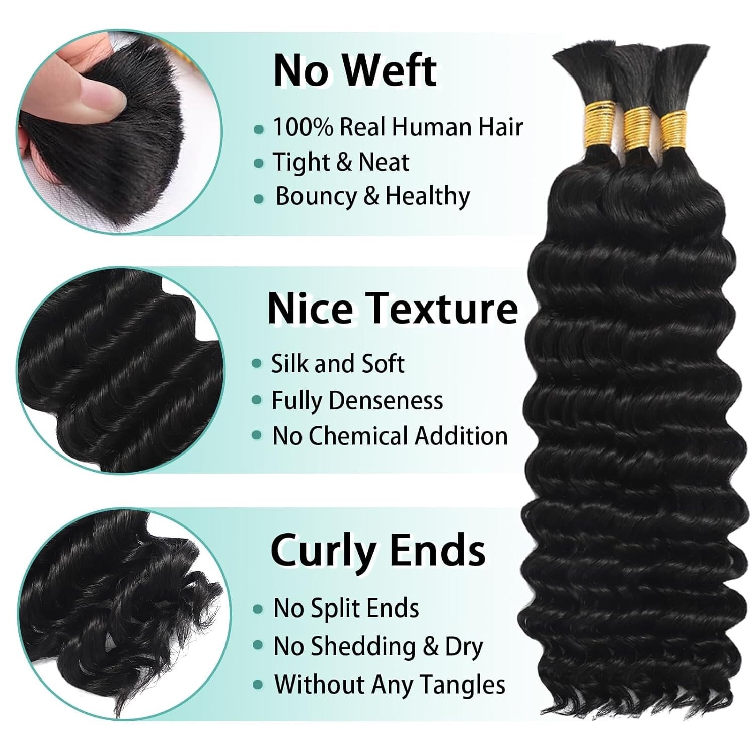 Cabello humano trenzado para trenzas bohemias, 110 g, 20 pulgadas, rizado