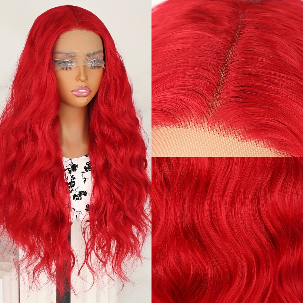 Red Wavy Hair Lace Front Wigs Long Natural Body Wave Heat Resistant Women Party