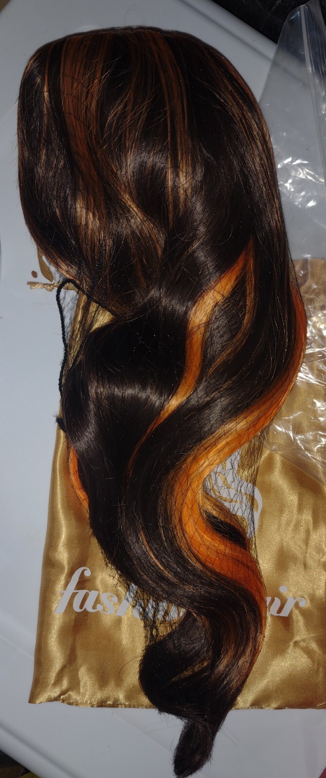 Long Body Wave Synthetic Wig Curly Half Black Half Orange Wigs Bangs Halloween