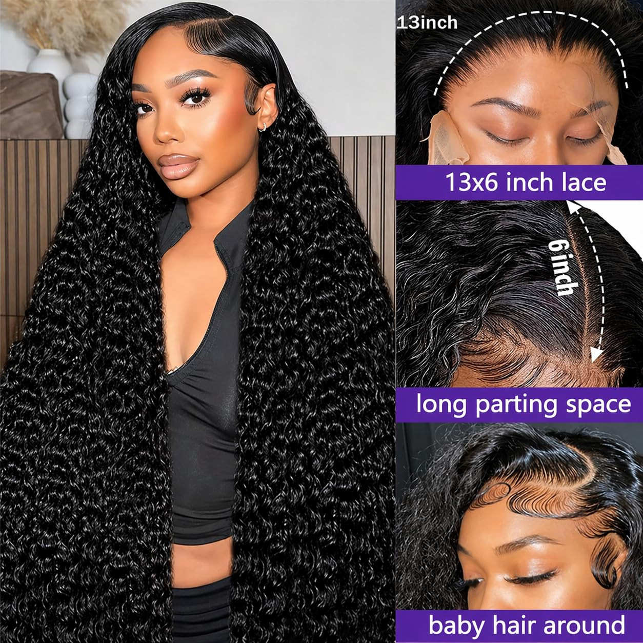 13X6 Water Wave Lace Front Wigs Human Hair 210 Density Wet and Wavy 13X6 HD Full